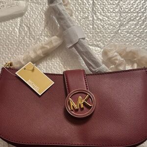 Michael Kors Wine Red Shoulder Bag with Gold Logo